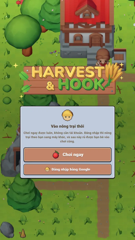 Hộp thoại vào game: Chơi ngay hoặc đăng nhập Google